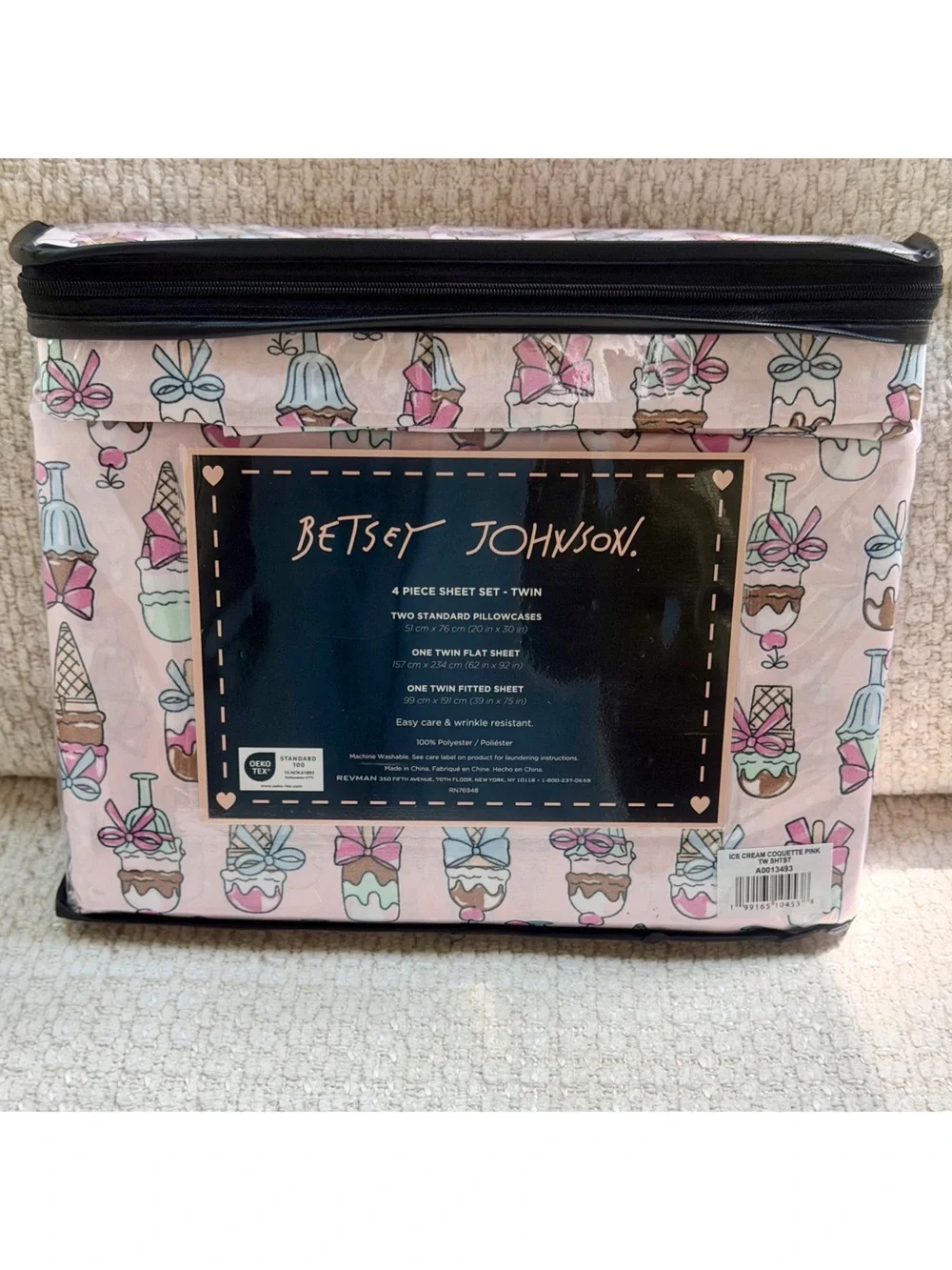 Betsey Johnson Pink Ice Cream Sheet Set 4-pc Coquette Bedding Dessert Bows New